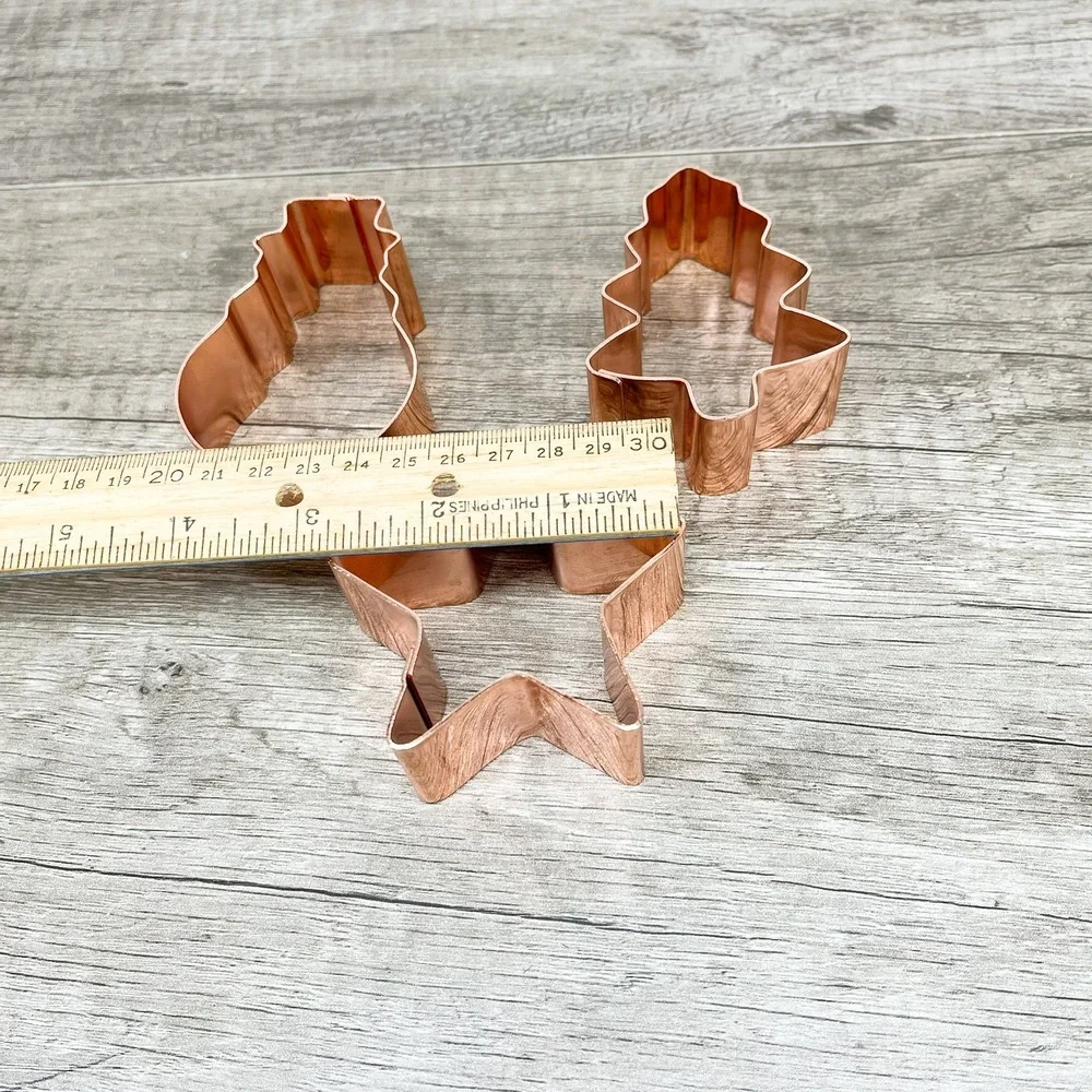 Vintage Style Copper Metal Cookie Cutters Set of 3 Star Snowman Christmas Tree